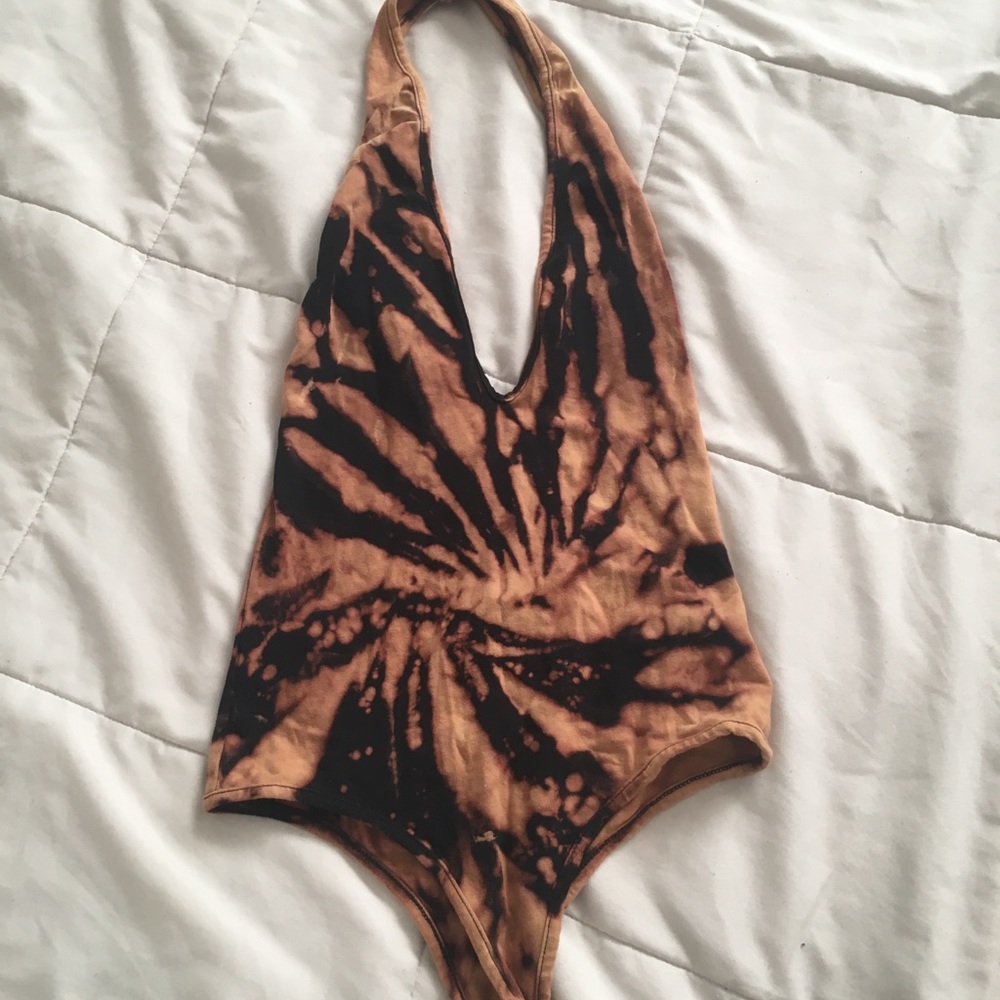 FashionNova Tie Dye Rust Halter Bodysuit